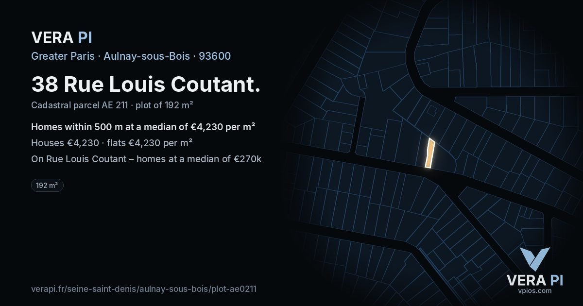 38 Rue Louis Coutant, Aulnay-sous-Bois at night – the plot lit, the parcels around coloured by the prices near them