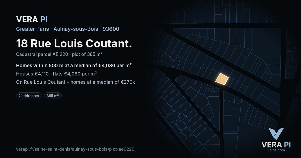 18 Rue Louis Coutant, Aulnay-sous-Bois at night – the plot lit, the parcels around coloured by the prices near them