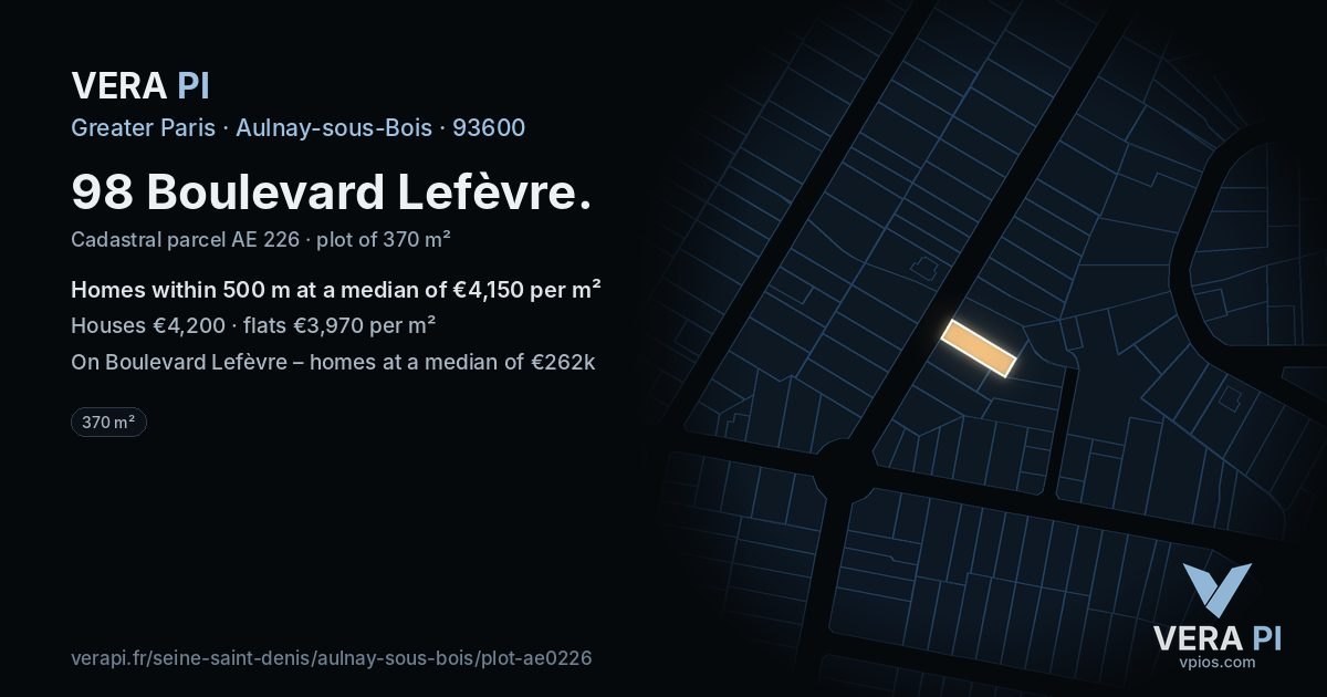 98 Boulevard Lefèvre, Aulnay-sous-Bois at night – the plot lit, the parcels around coloured by the prices near them