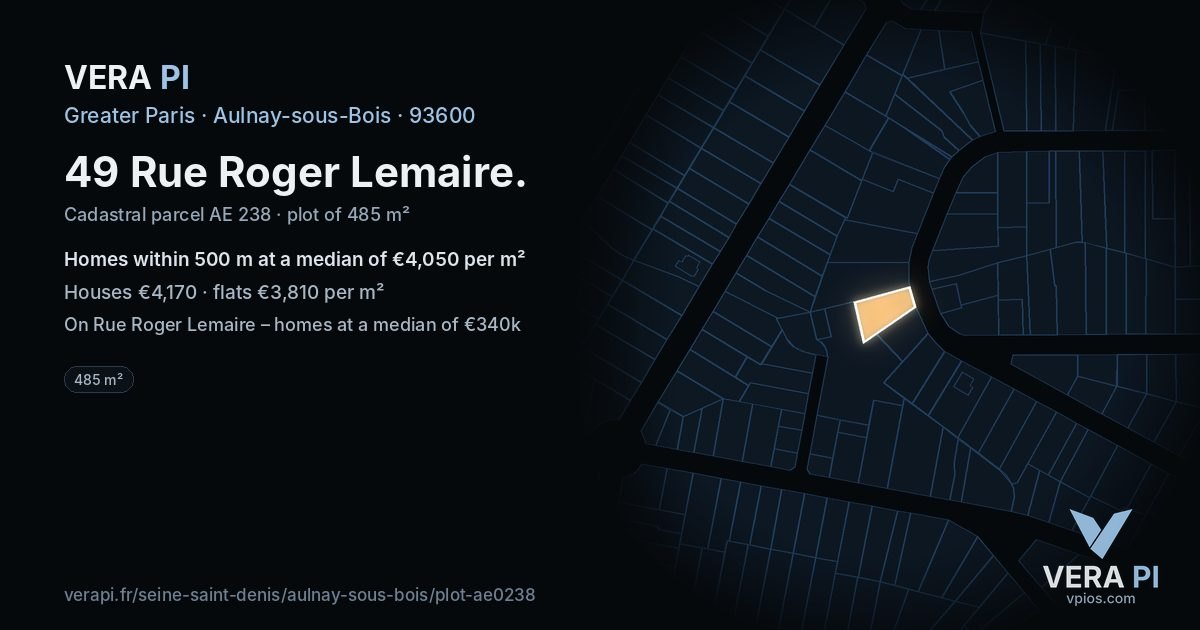 49 Rue Roger Lemaire, Aulnay-sous-Bois at night – the plot lit, the parcels around coloured by the prices near them