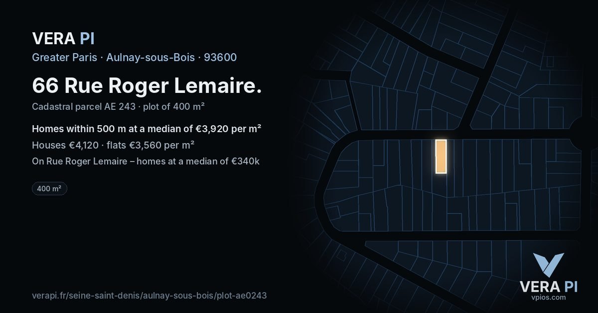 66 Rue Roger Lemaire, Aulnay-sous-Bois at night – the plot lit, the parcels around coloured by the prices near them