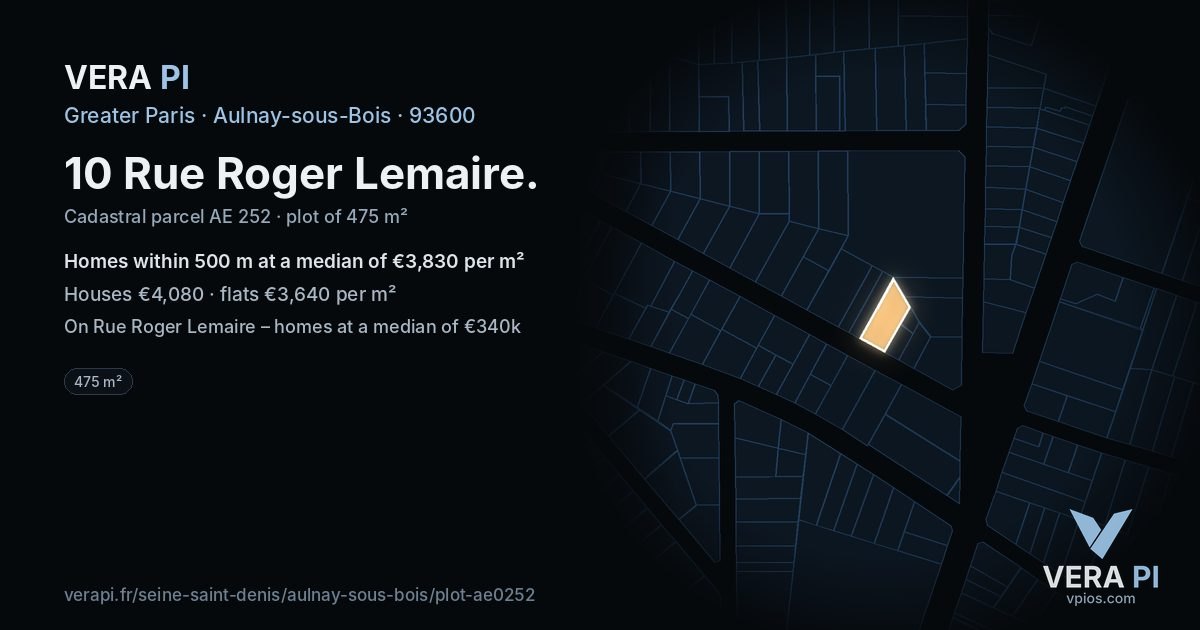 10 Rue Roger Lemaire, Aulnay-sous-Bois at night – the plot lit, the parcels around coloured by the prices near them