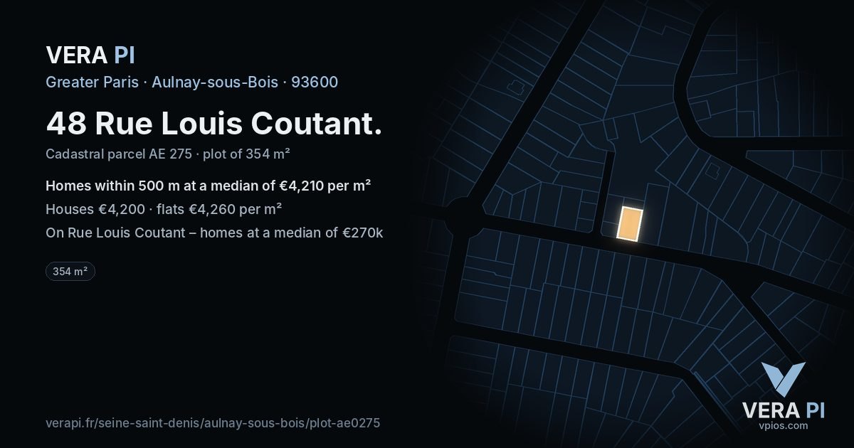 48 Rue Louis Coutant, Aulnay-sous-Bois at night – the plot lit, the parcels around coloured by the prices near them