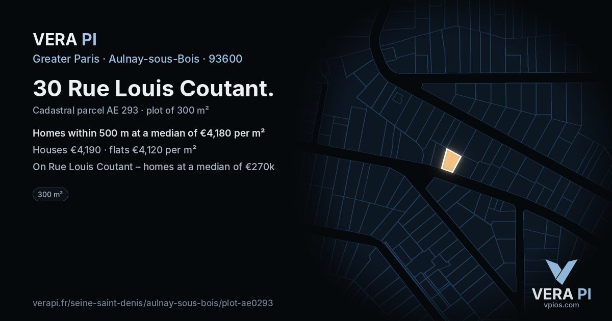 30 Rue Louis Coutant, Aulnay-sous-Bois at night – the plot lit, the parcels around coloured by the prices near them