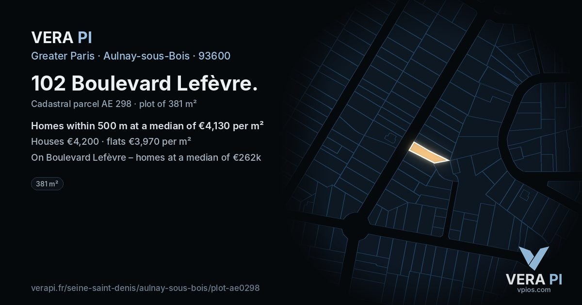102 Boulevard Lefèvre, Aulnay-sous-Bois at night – the plot lit, the parcels around coloured by the prices near them