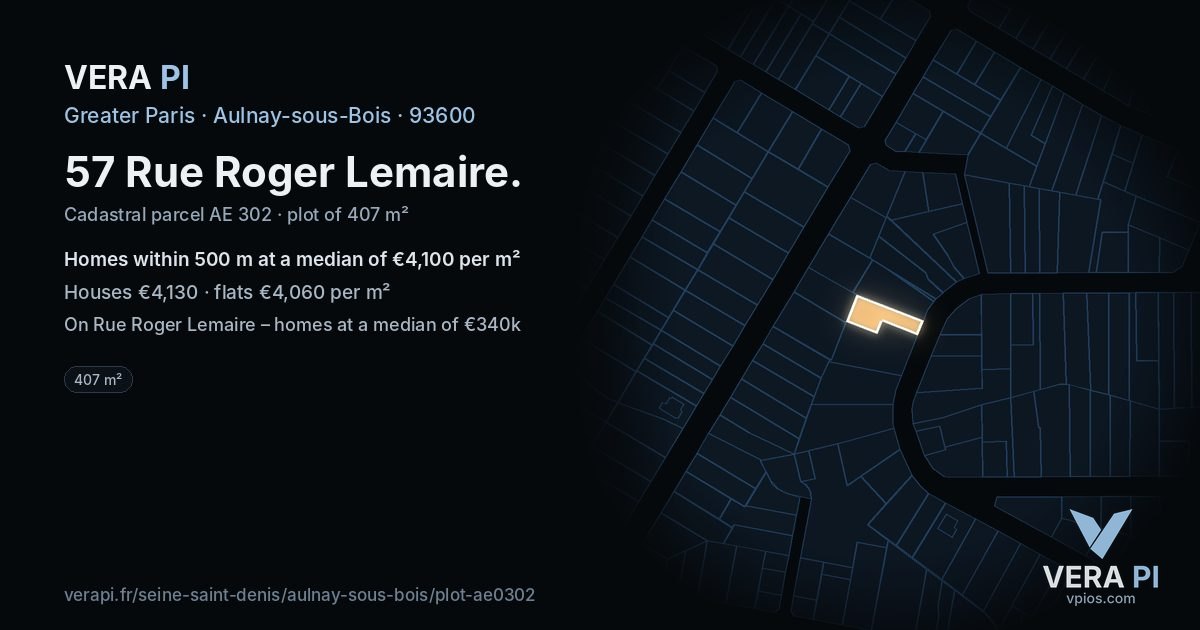 57 Rue Roger Lemaire, Aulnay-sous-Bois at night – the plot lit, the parcels around coloured by the prices near them