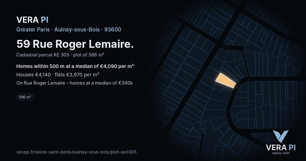 59 Rue Roger Lemaire, Aulnay-sous-Bois at night – the plot lit, the parcels around coloured by the prices near them