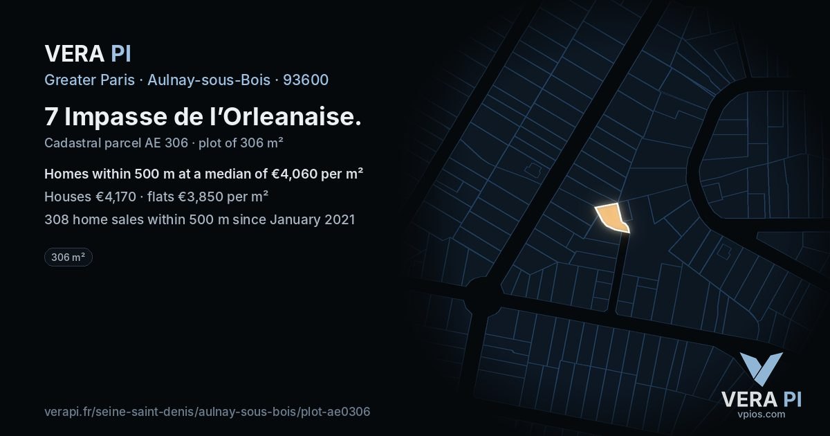7 Impasse de l’Orleanaise, Aulnay-sous-Bois at night – the plot lit, the parcels around coloured by the prices near them