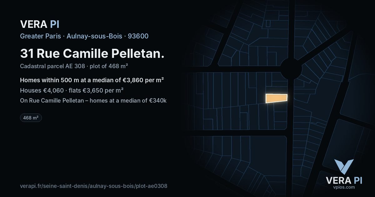 31 Rue Camille Pelletan, Aulnay-sous-Bois at night – the plot lit, the parcels around coloured by the prices near them