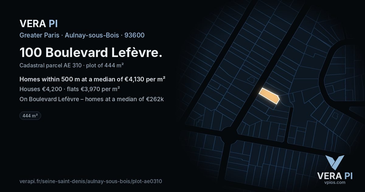 100 Boulevard Lefèvre, Aulnay-sous-Bois at night – the plot lit, the parcels around coloured by the prices near them