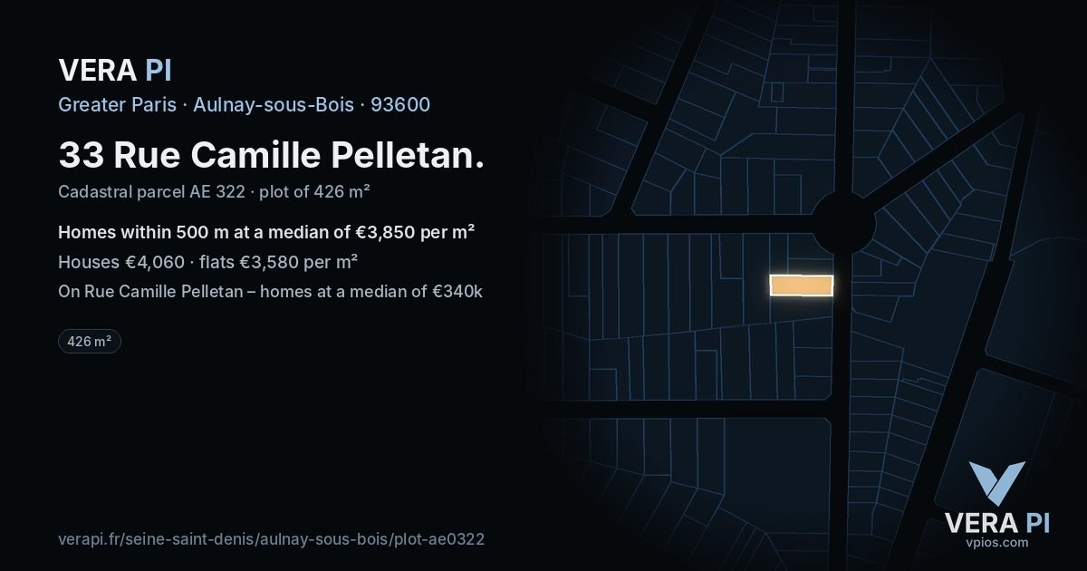 33 Rue Camille Pelletan, Aulnay-sous-Bois at night – the plot lit, the parcels around coloured by the prices near them