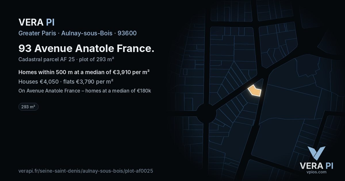 93 Avenue Anatole France, Aulnay-sous-Bois at night – the plot lit, the parcels around coloured by the prices near them