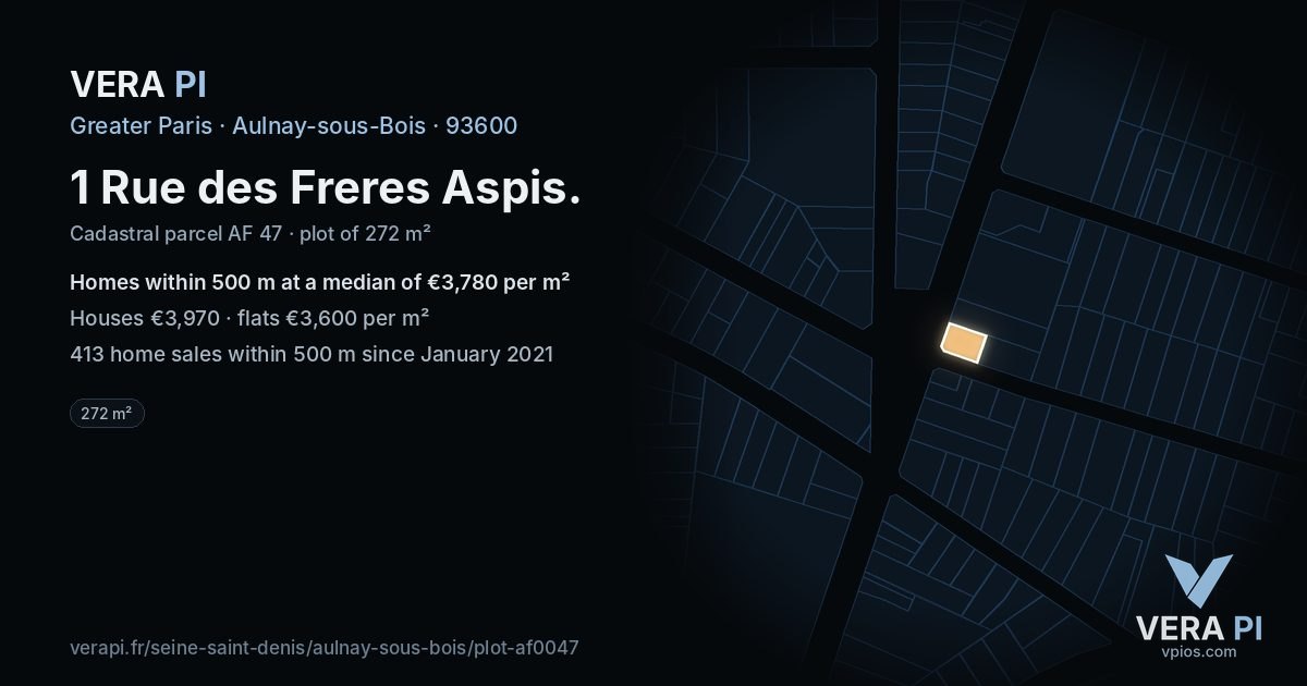 1 Rue des Freres Aspis, Aulnay-sous-Bois at night – the plot lit, the parcels around coloured by the prices near them