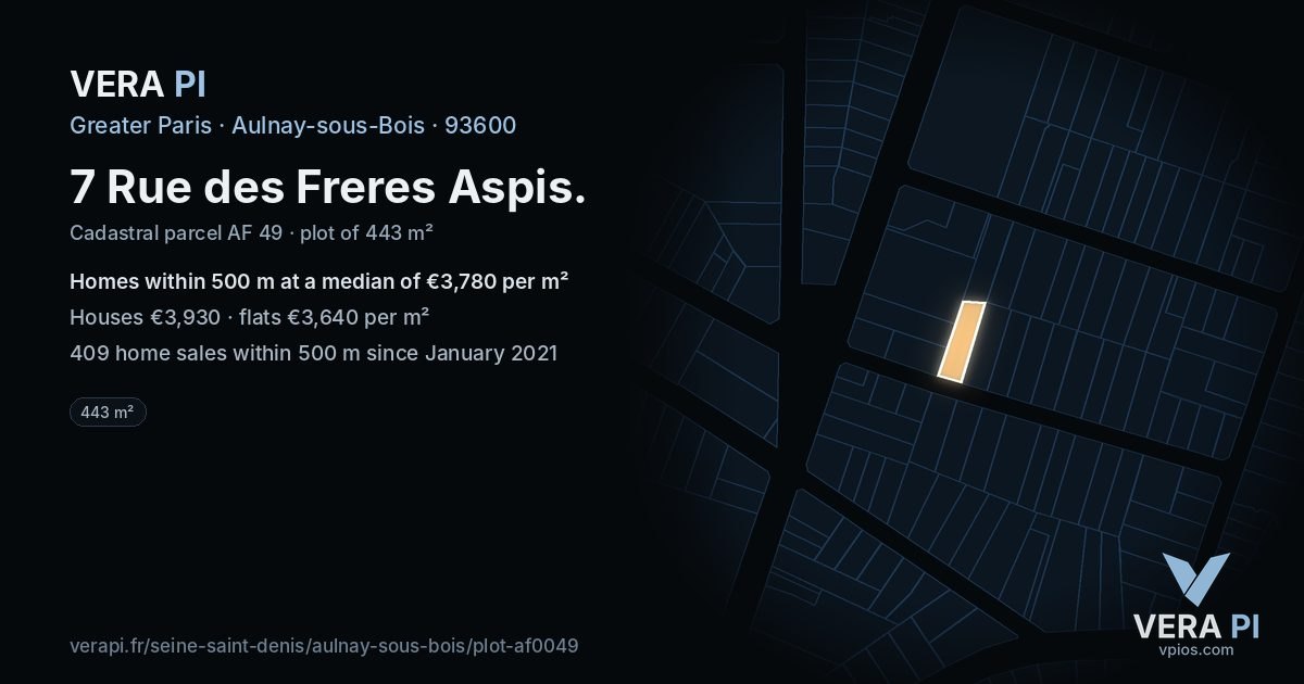 7 Rue des Freres Aspis, Aulnay-sous-Bois at night – the plot lit, the parcels around coloured by the prices near them