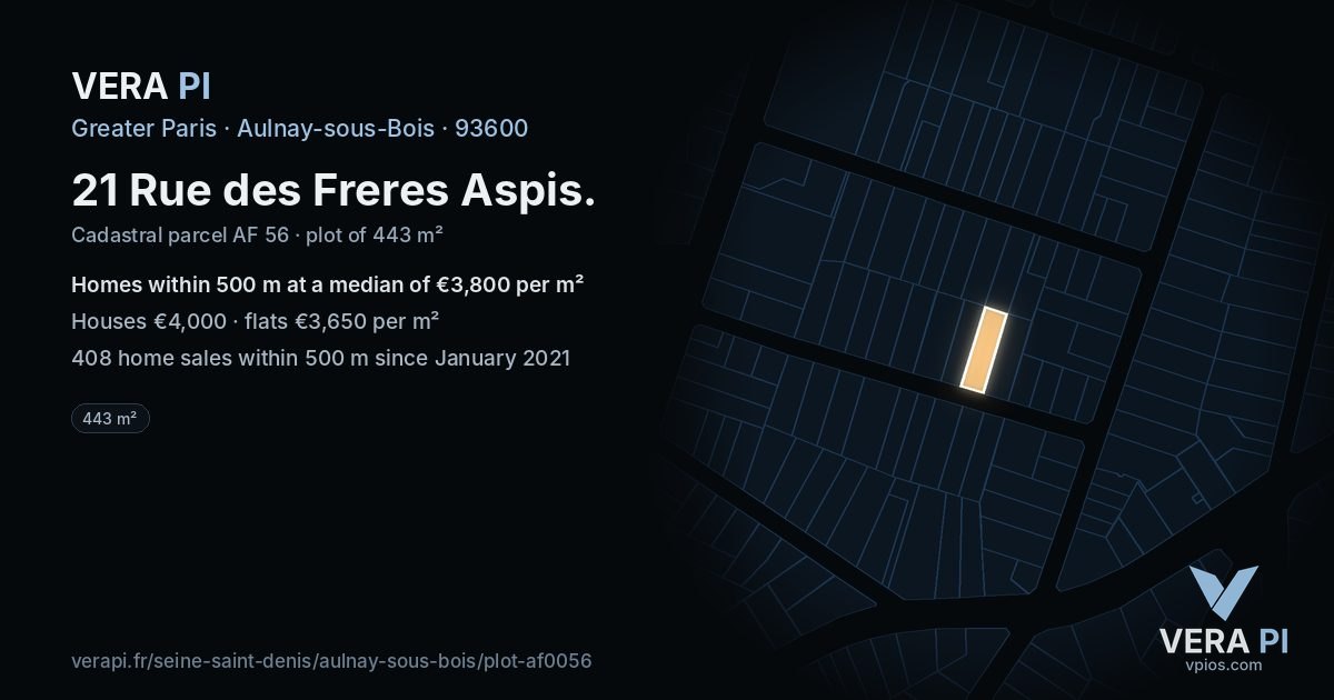 21 Rue des Freres Aspis, Aulnay-sous-Bois at night – the plot lit, the parcels around coloured by the prices near them