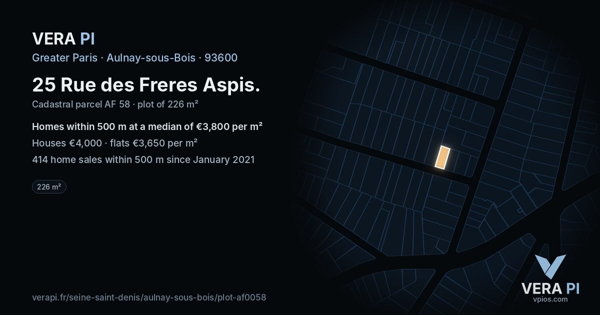 25 Rue des Freres Aspis, Aulnay-sous-Bois at night – the plot lit, the parcels around coloured by the prices near them