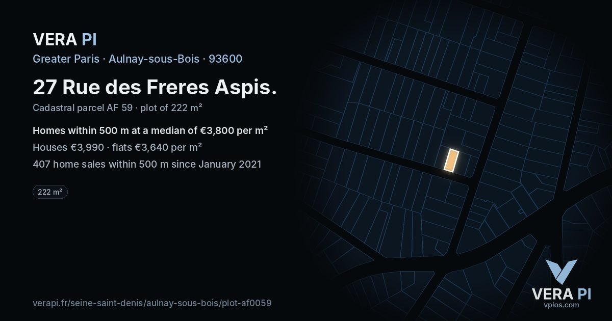 27 Rue des Freres Aspis, Aulnay-sous-Bois at night – the plot lit, the parcels around coloured by the prices near them