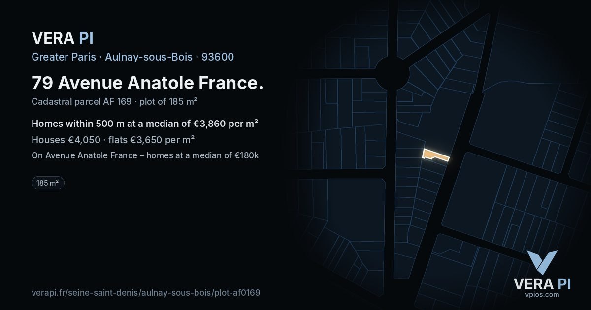 79 Avenue Anatole France, Aulnay-sous-Bois at night – the plot lit, the parcels around coloured by the prices near them