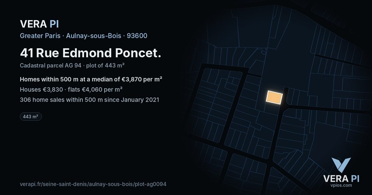 41 Rue Edmond Poncet, Aulnay-sous-Bois at night – the plot lit, the parcels around coloured by the prices near them
