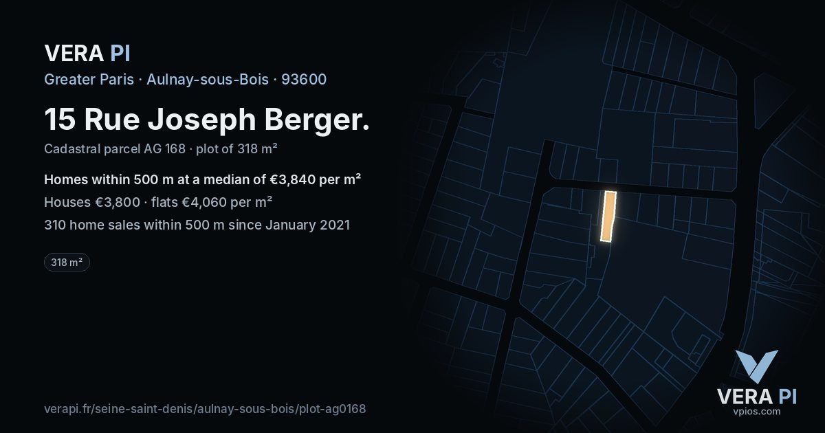 15 Rue Joseph Berger, Aulnay-sous-Bois at night – the plot lit, the parcels around coloured by the prices near them
