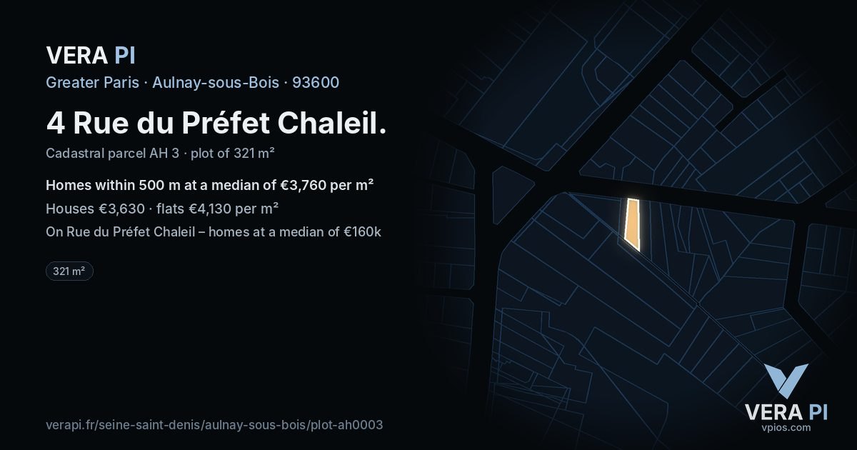 4 Rue du Préfet Chaleil, Aulnay-sous-Bois at night – the plot lit, the parcels around coloured by the prices near them