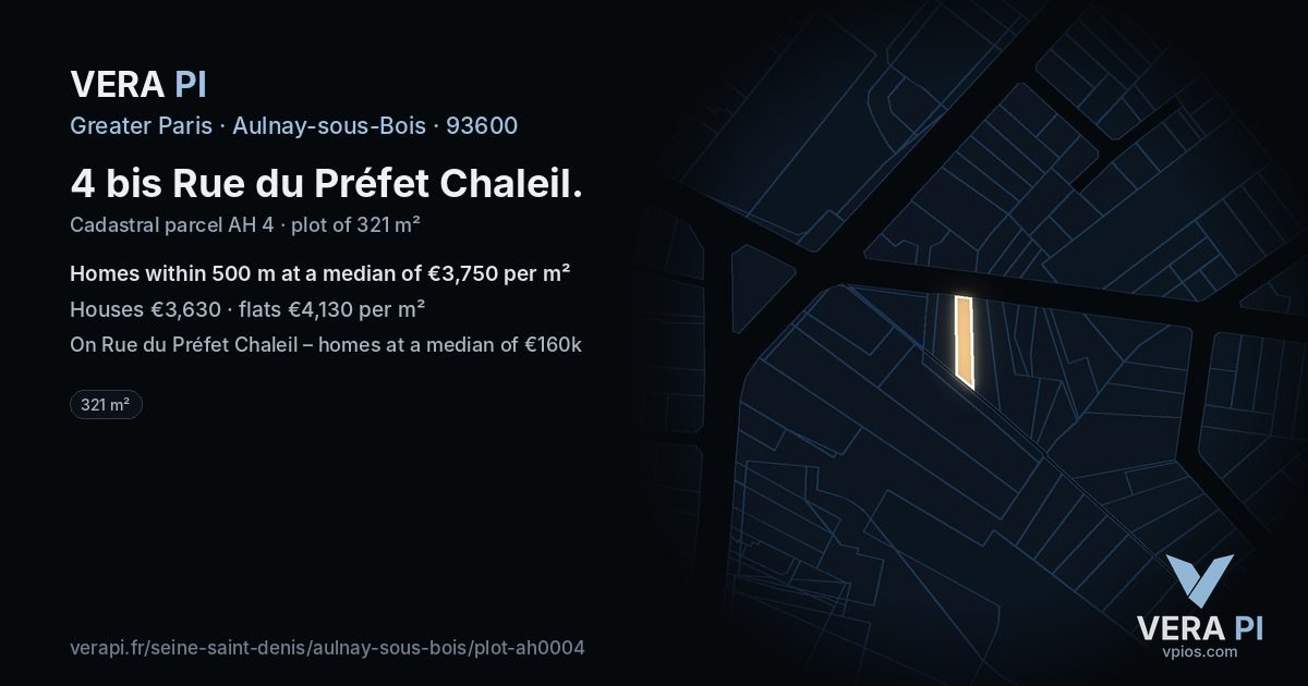 4 bis Rue du Préfet Chaleil, Aulnay-sous-Bois at night – the plot lit, the parcels around coloured by the prices near them