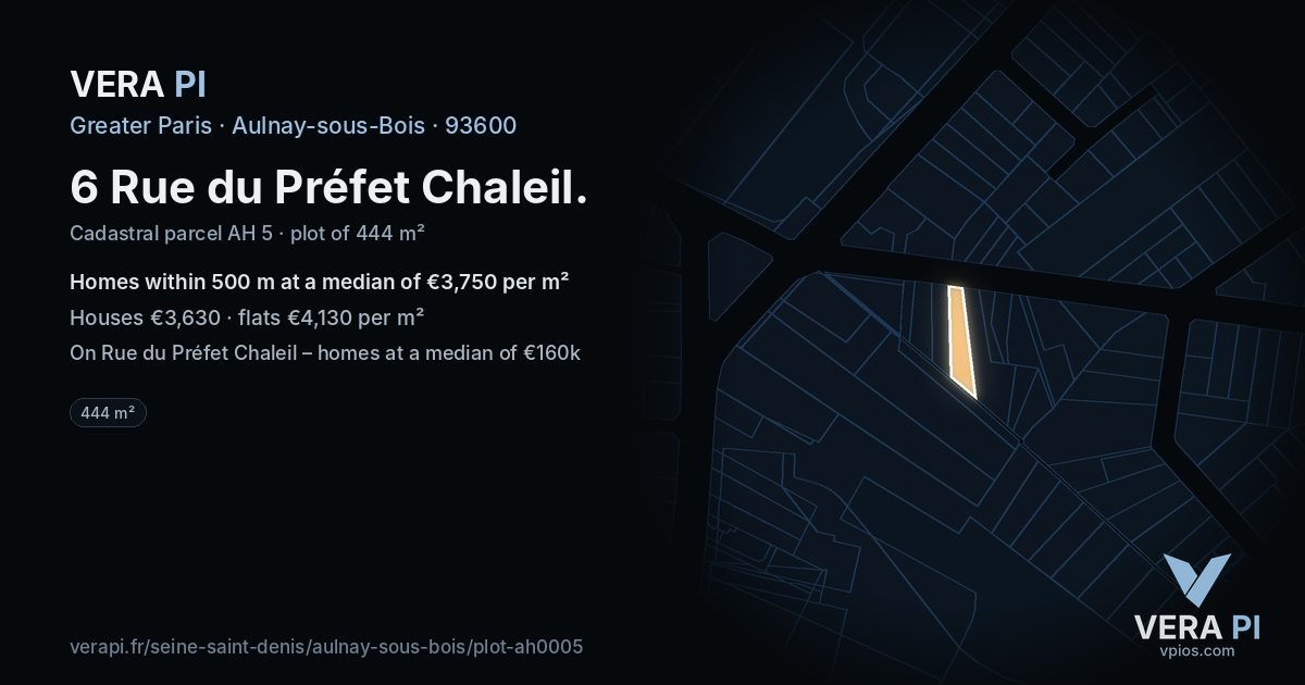6 Rue du Préfet Chaleil, Aulnay-sous-Bois at night – the plot lit, the parcels around coloured by the prices near them