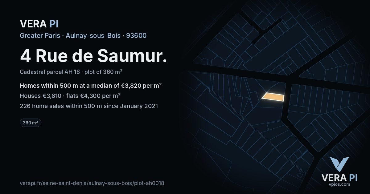 4 Rue de Saumur, Aulnay-sous-Bois at night – the plot lit, the parcels around coloured by the prices near them
