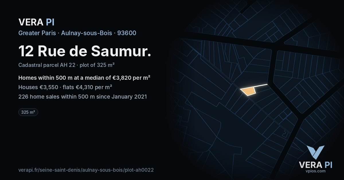 12 Rue de Saumur, Aulnay-sous-Bois at night – the plot lit, the parcels around coloured by the prices near them