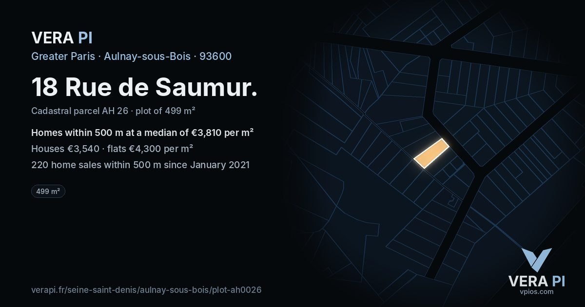 18 Rue de Saumur, Aulnay-sous-Bois at night – the plot lit, the parcels around coloured by the prices near them