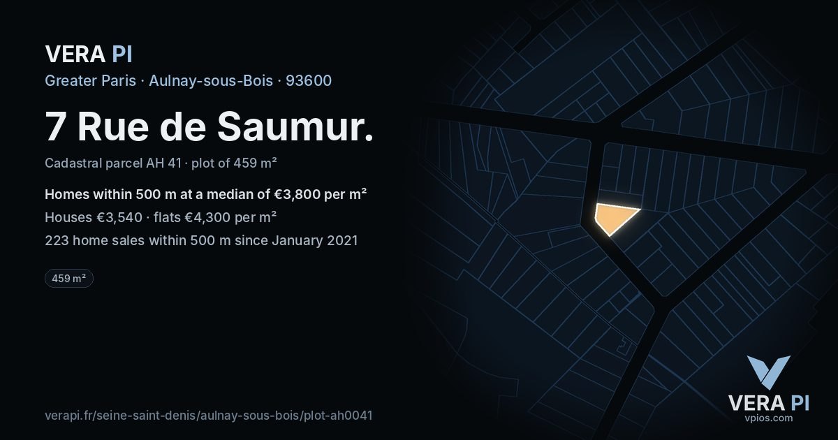 7 Rue de Saumur, Aulnay-sous-Bois at night – the plot lit, the parcels around coloured by the prices near them