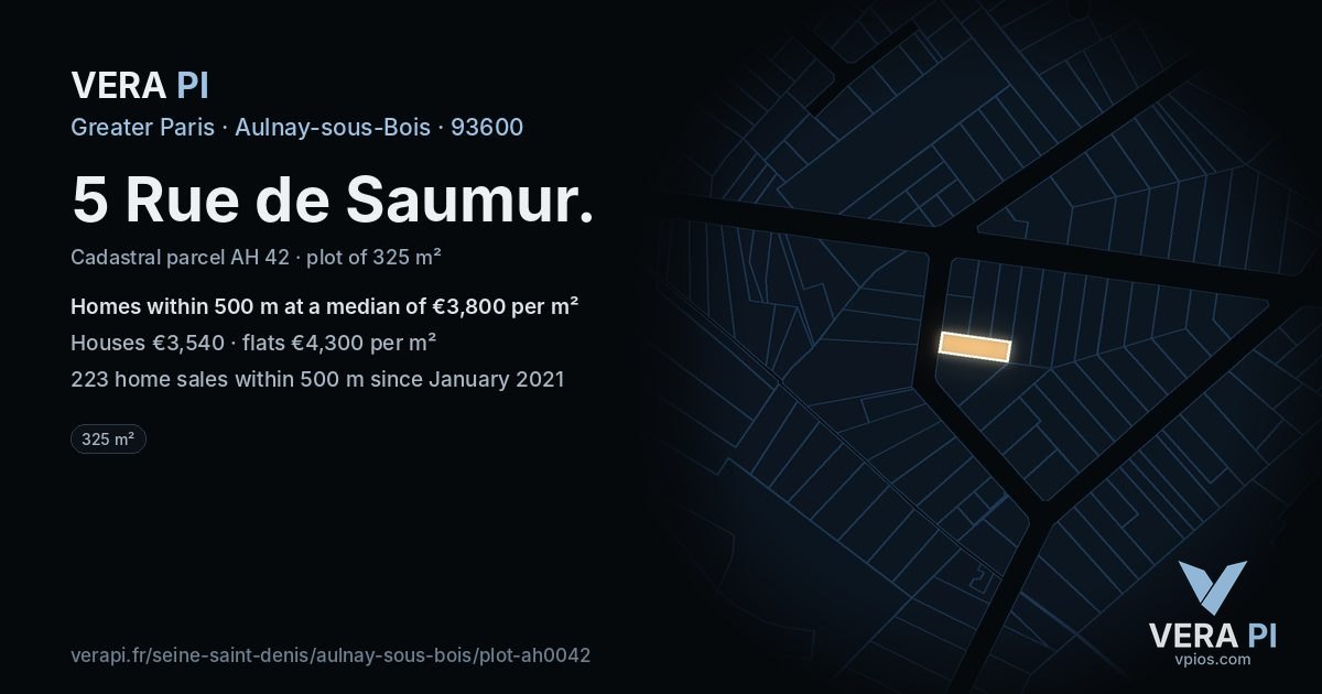 5 Rue de Saumur, Aulnay-sous-Bois at night – the plot lit, the parcels around coloured by the prices near them