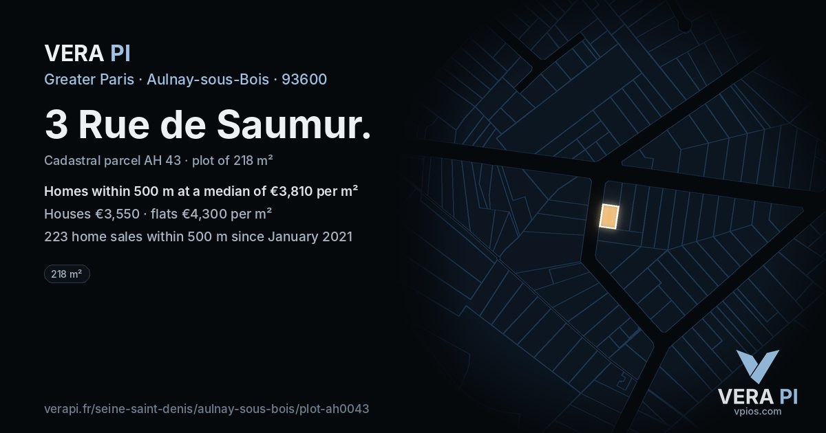 3 Rue de Saumur, Aulnay-sous-Bois at night – the plot lit, the parcels around coloured by the prices near them