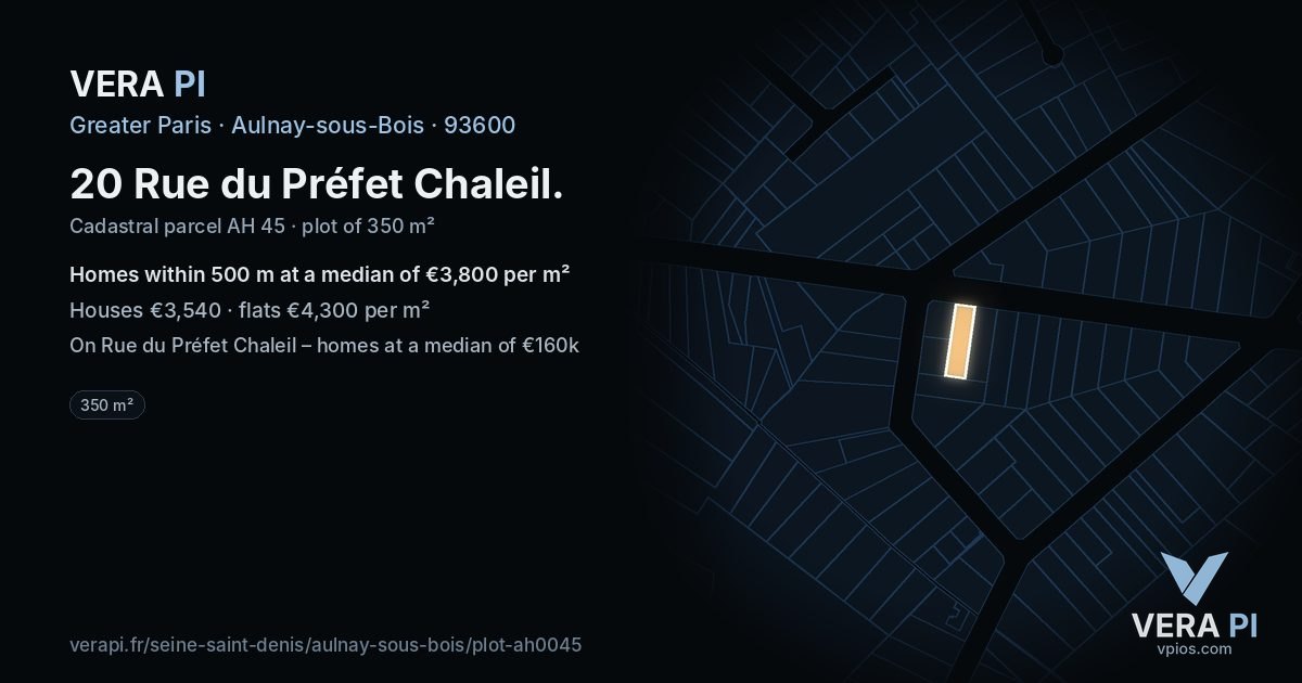 20 Rue du Préfet Chaleil, Aulnay-sous-Bois at night – the plot lit, the parcels around coloured by the prices near them