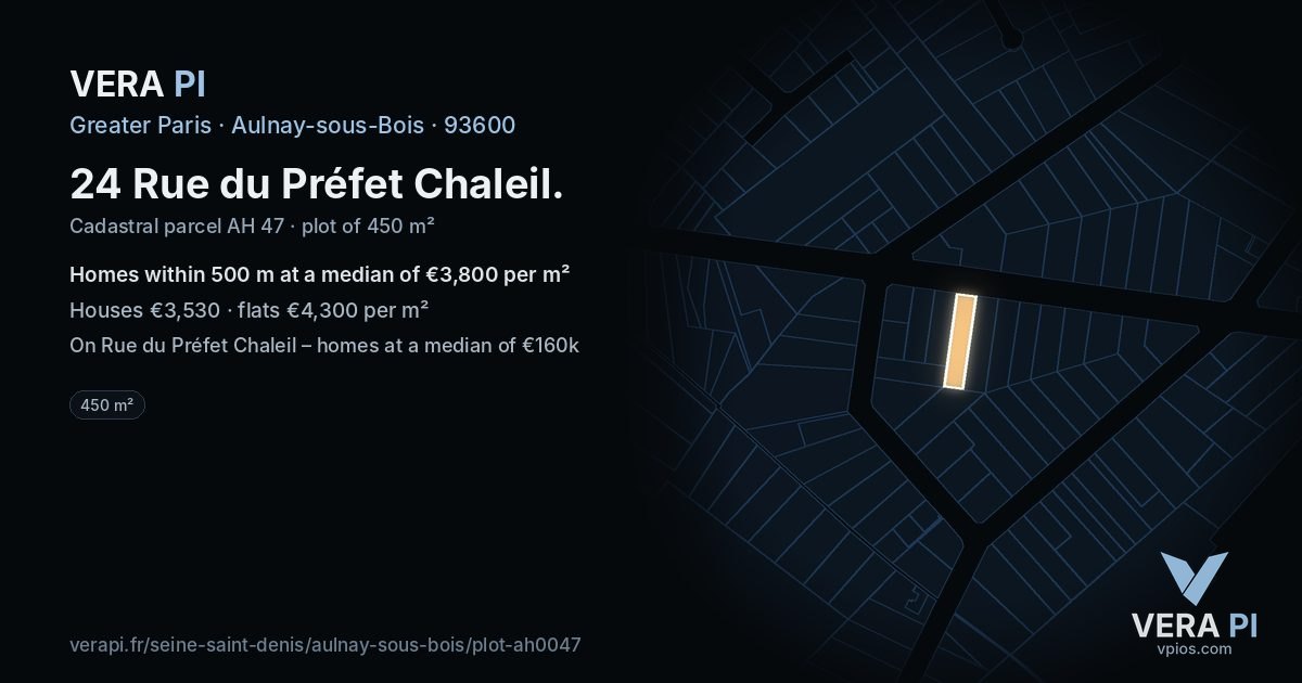 24 Rue du Préfet Chaleil, Aulnay-sous-Bois at night – the plot lit, the parcels around coloured by the prices near them