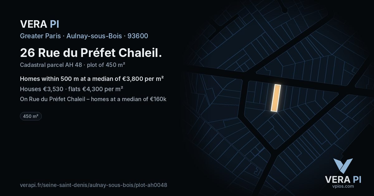 26 Rue du Préfet Chaleil, Aulnay-sous-Bois at night – the plot lit, the parcels around coloured by the prices near them