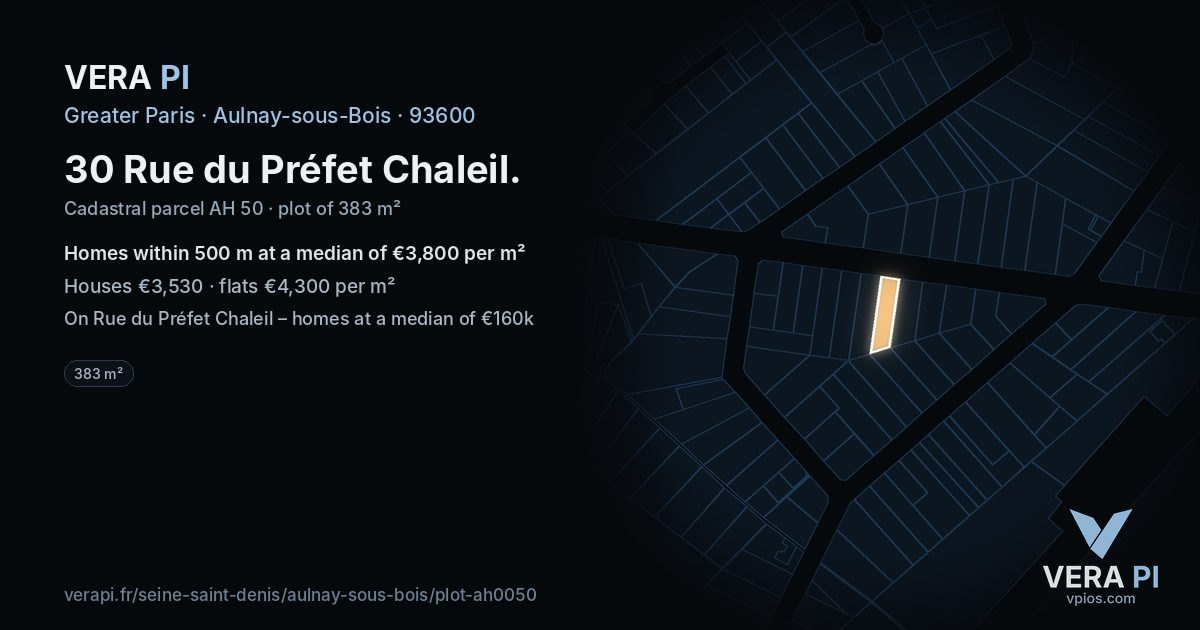 30 Rue du Préfet Chaleil, Aulnay-sous-Bois at night – the plot lit, the parcels around coloured by the prices near them