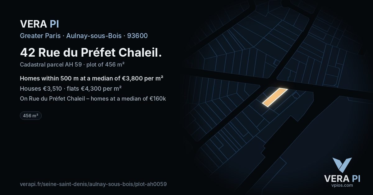 42 Rue du Préfet Chaleil, Aulnay-sous-Bois at night – the plot lit, the parcels around coloured by the prices near them