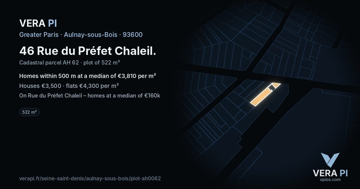 46 Rue du Préfet Chaleil, Aulnay-sous-Bois at night – the plot lit, the parcels around coloured by the prices near them