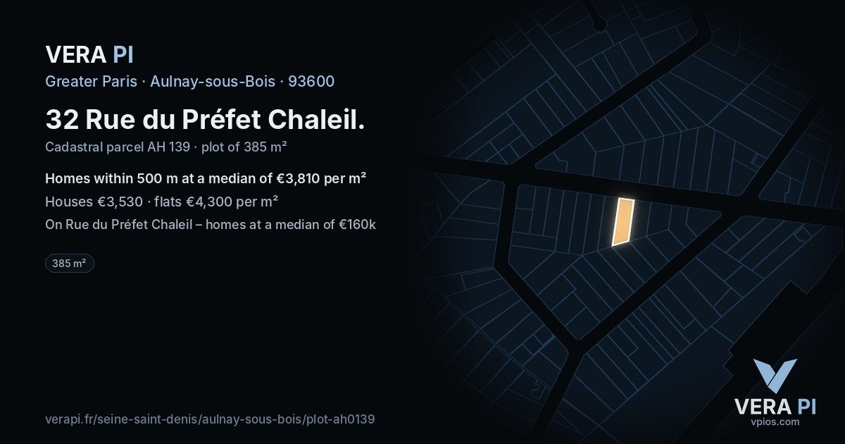 32 Rue du Préfet Chaleil, Aulnay-sous-Bois at night – the plot lit, the parcels around coloured by the prices near them