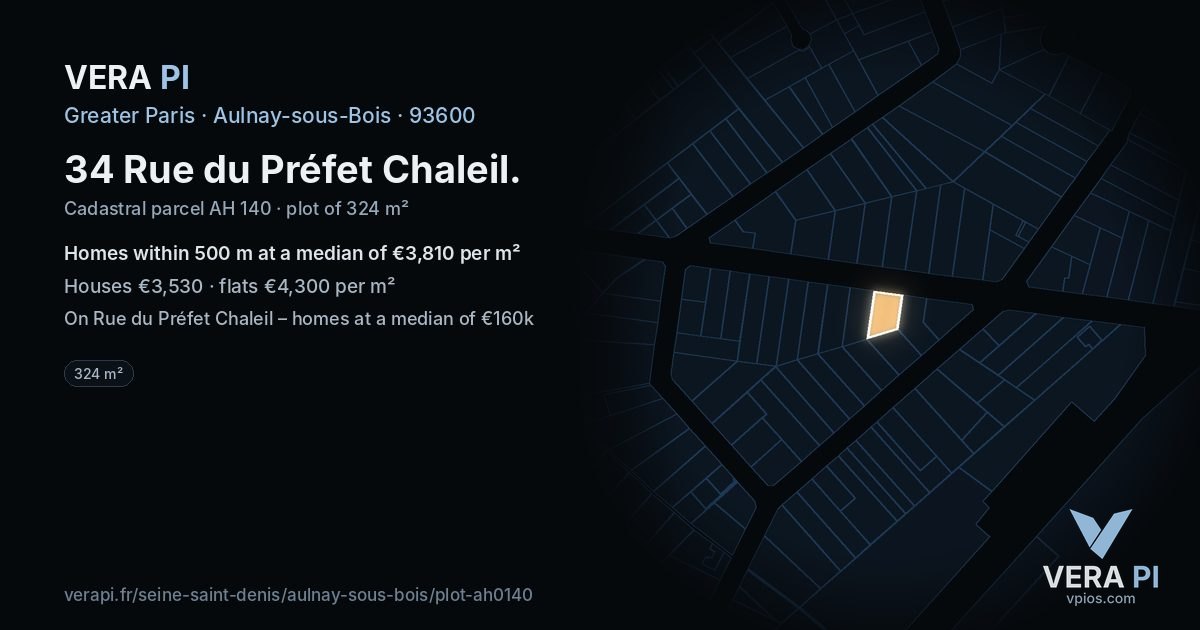 34 Rue du Préfet Chaleil, Aulnay-sous-Bois at night – the plot lit, the parcels around coloured by the prices near them