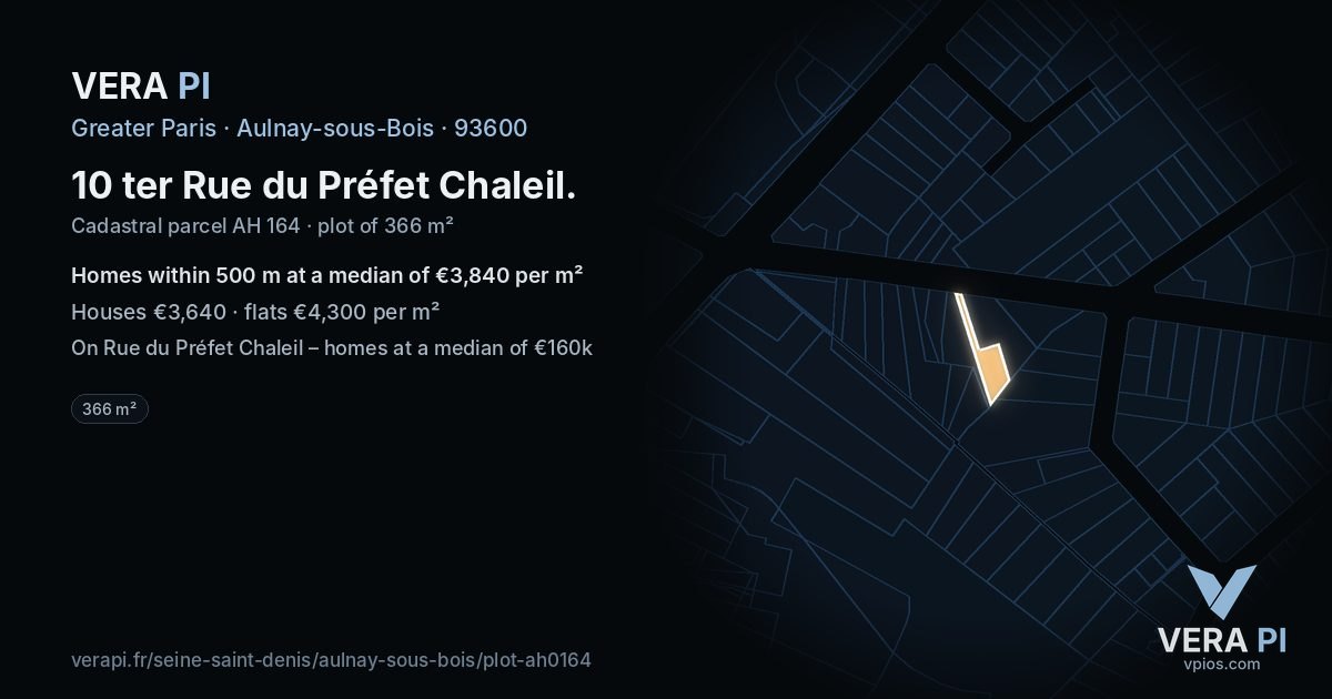 10 ter Rue du Préfet Chaleil, Aulnay-sous-Bois at night – the plot lit, the parcels around coloured by the prices near them