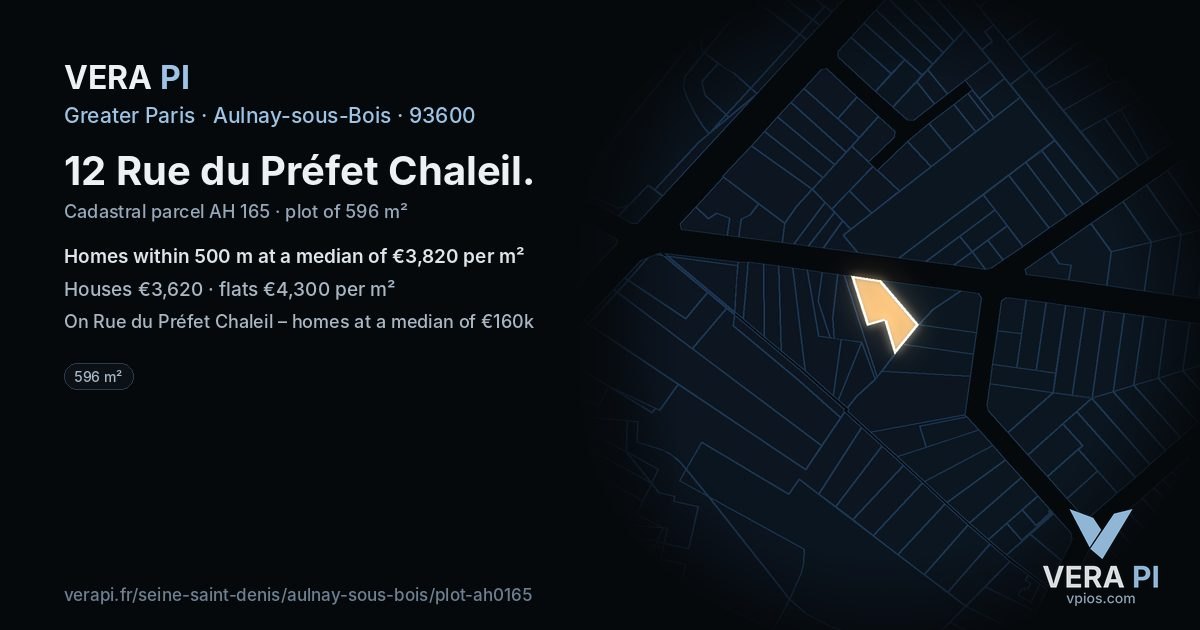 12 Rue du Préfet Chaleil, Aulnay-sous-Bois at night – the plot lit, the parcels around coloured by the prices near them