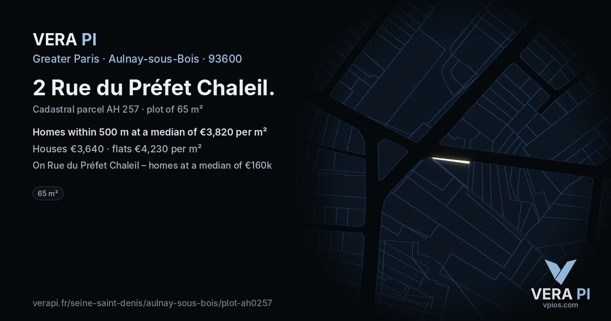 2 Rue du Préfet Chaleil, Aulnay-sous-Bois at night – the plot lit, the parcels around coloured by the prices near them