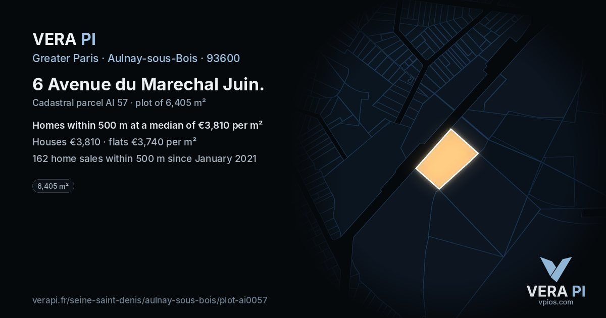 6 Avenue du Marechal Juin, Aulnay-sous-Bois at night – the plot lit, the parcels around coloured by the prices near them