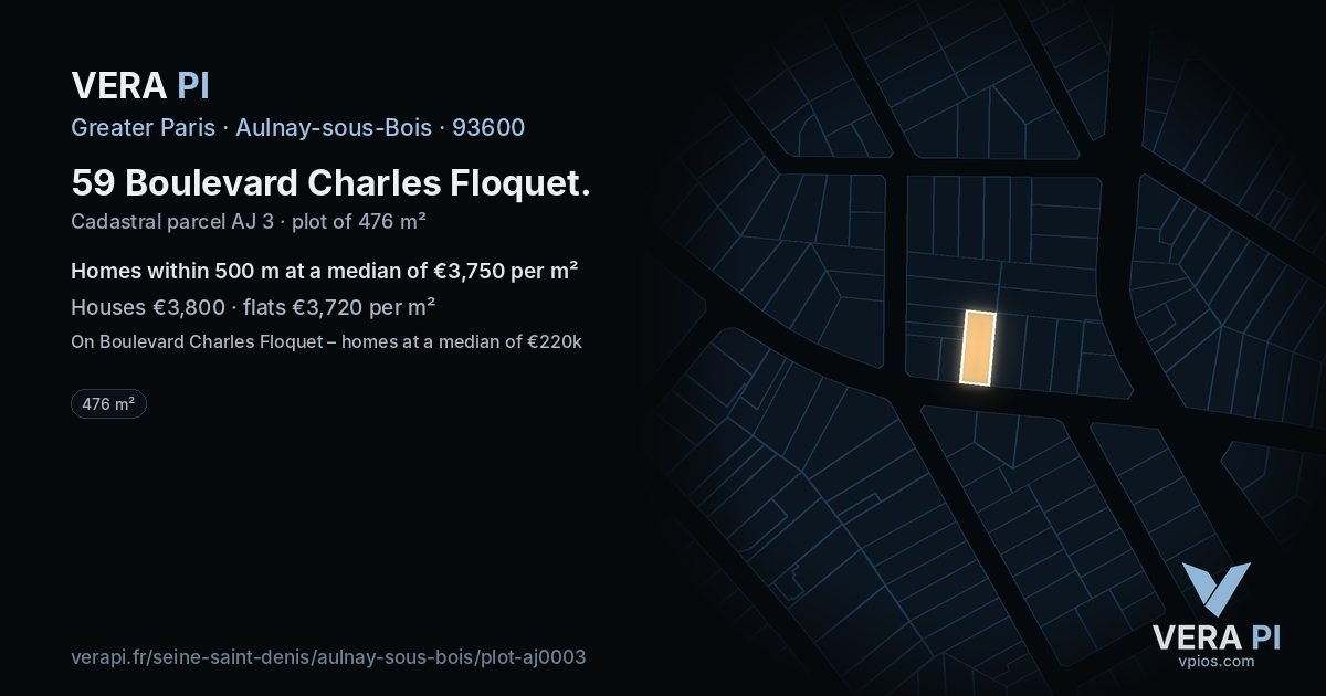 59 Boulevard Charles Floquet, Aulnay-sous-Bois at night – the plot lit, the parcels around coloured by the prices near them