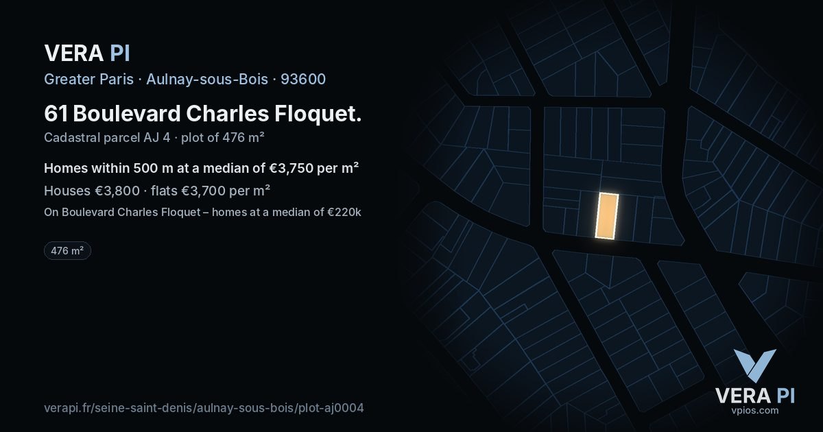61 Boulevard Charles Floquet, Aulnay-sous-Bois at night – the plot lit, the parcels around coloured by the prices near them