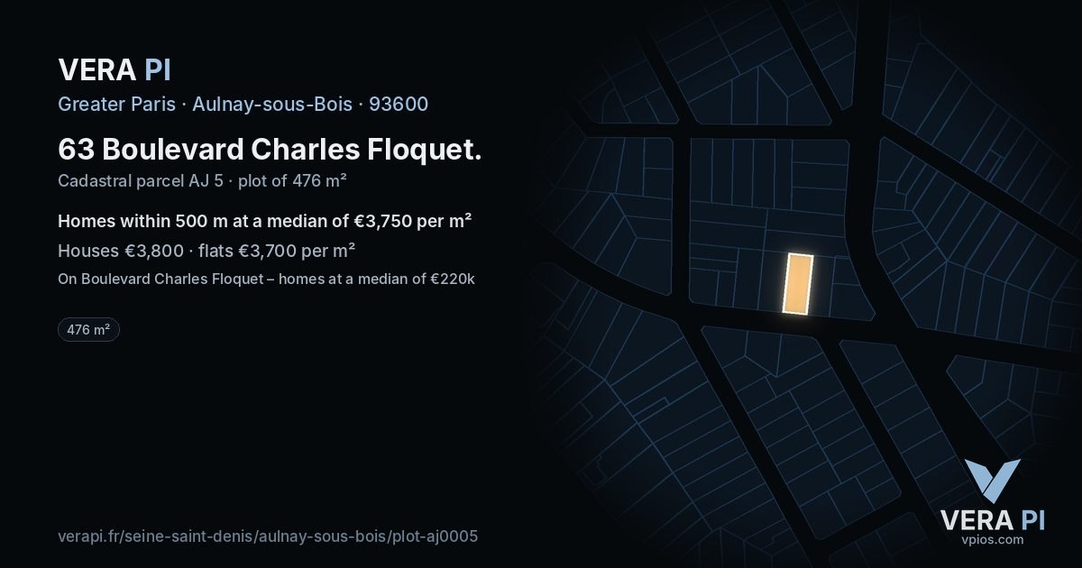 63 Boulevard Charles Floquet, Aulnay-sous-Bois at night – the plot lit, the parcels around coloured by the prices near them