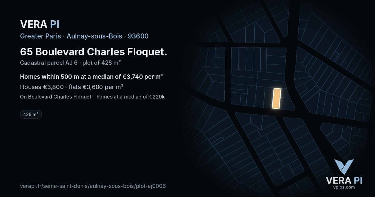 65 Boulevard Charles Floquet, Aulnay-sous-Bois at night – the plot lit, the parcels around coloured by the prices near them