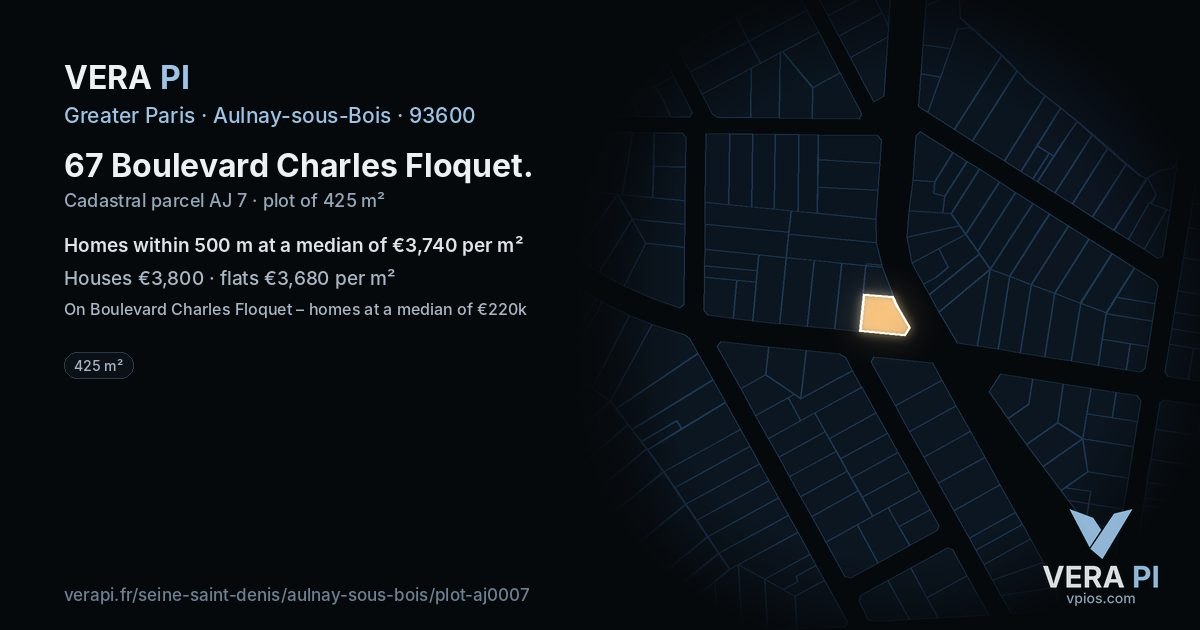 67 Boulevard Charles Floquet, Aulnay-sous-Bois at night – the plot lit, the parcels around coloured by the prices near them